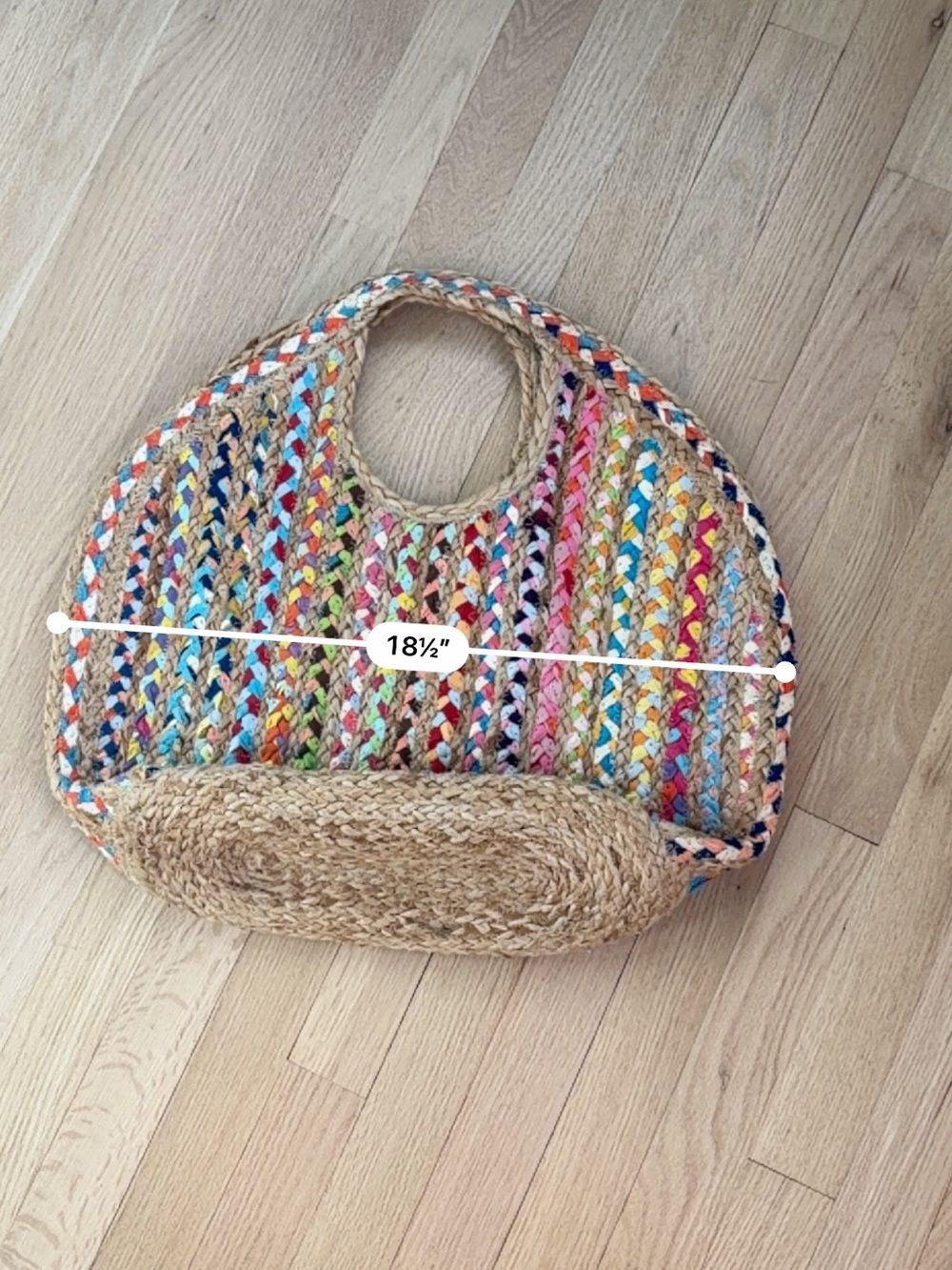 Antik Kraft Multicolor Braided Jute Tote Bag Rainbow Woven Boho Beach Market Bag - Picture 4 of 5